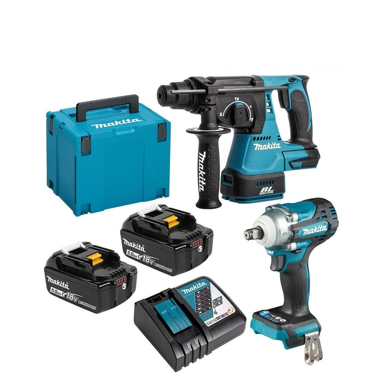 Makita DLX2372TJ 18v LXT 2 Piece Brushless Kit DHR242Z SDS DTW300 Wrench Gold