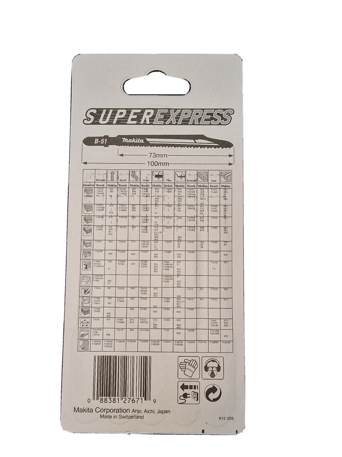 Makita Jigsaw Blades Metal B-06476 B-51 75mm T Shank Super Express 5 Silver