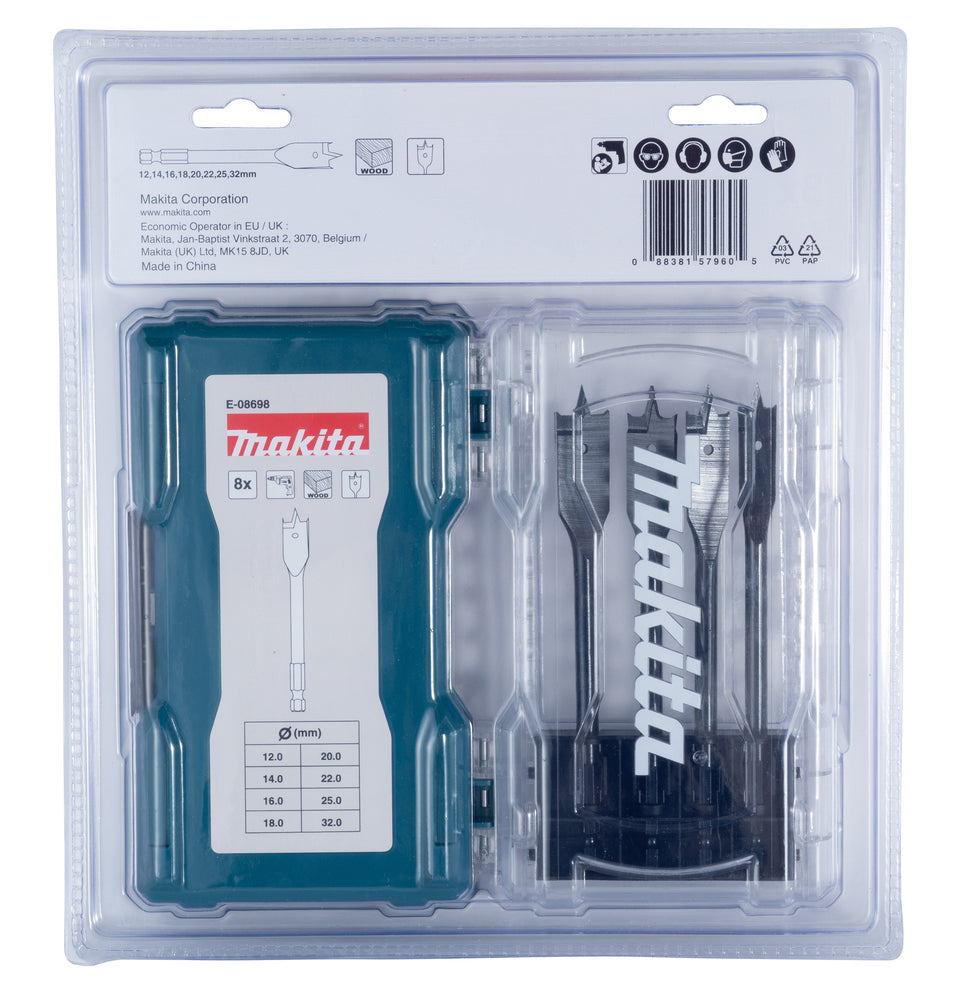 Makita Flat bit set 8 pcs E-08698 Silver