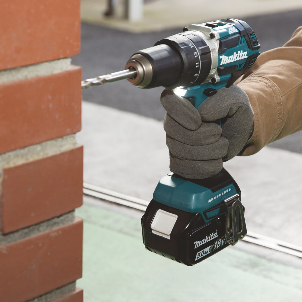 Makita DHP484RTJ 18v LXT Brushless Combi Drill 2x 5.0ah Batts (Silver)