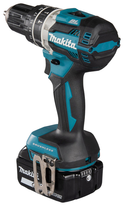 Makita DHP484RTJ 18v LXT Brushless Combi Drill 2x 5.0ah Batts (Silver)