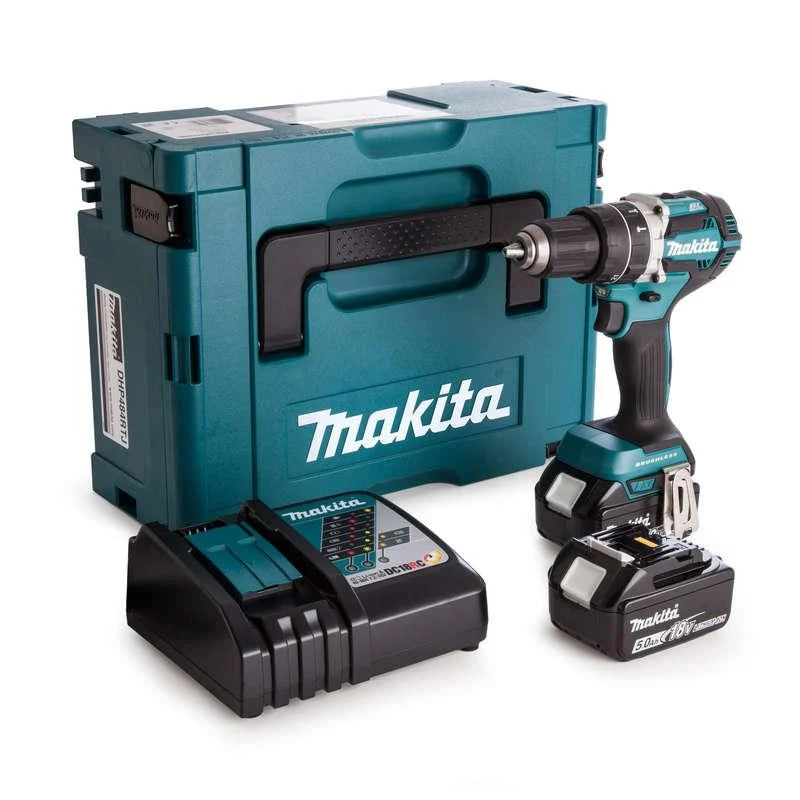 Makita DHP484RTJ 18v LXT Brushless Combi Drill 2x 5.0ah Batts (Silver)