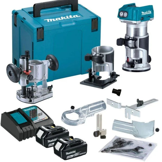 Makita DRT50RTJX2 18v Router trimmer 2 X 5.0AH CHARGER AND CASE Gold
